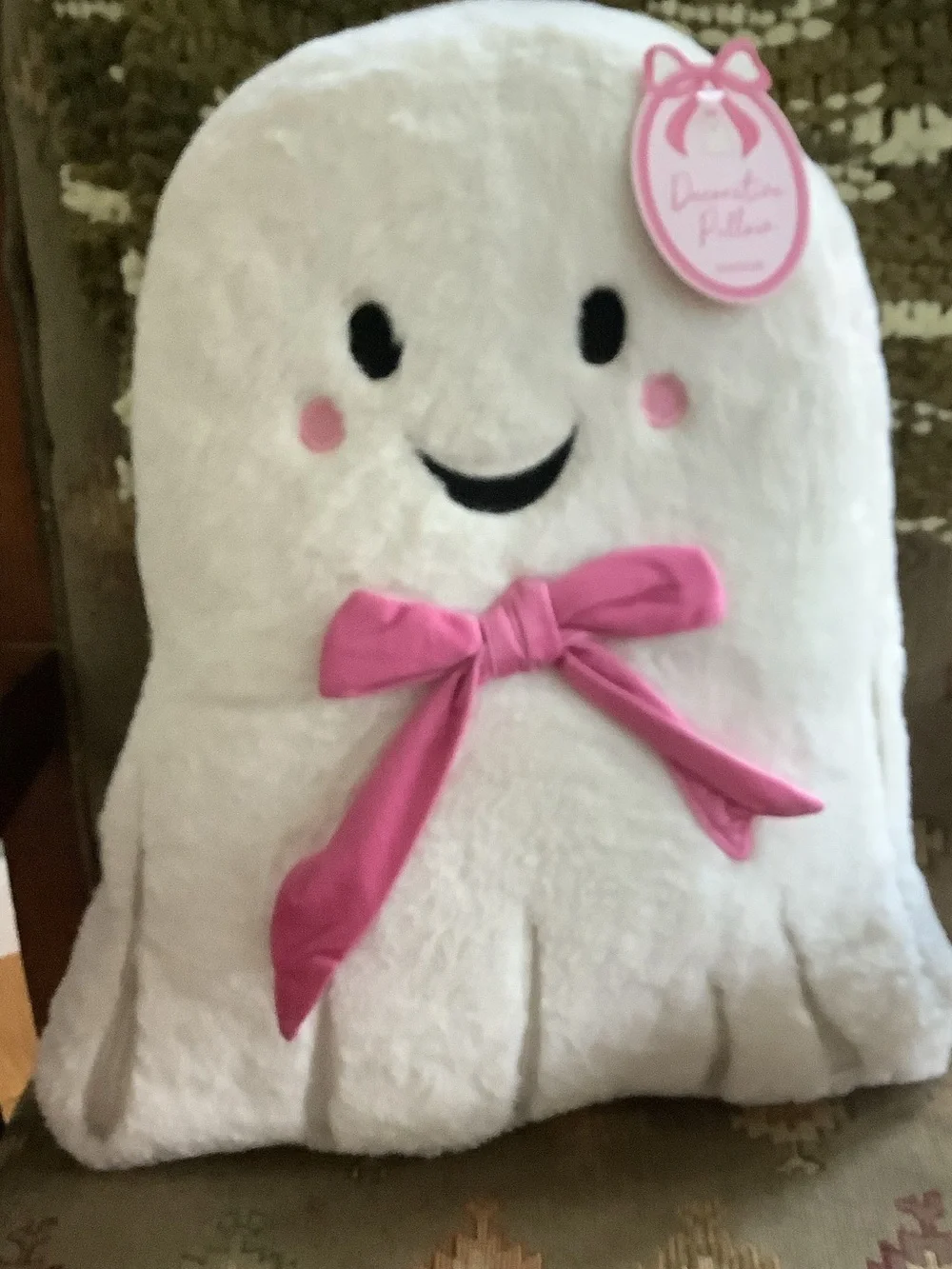 Envogue Halloween Ghost With Pink Bow Pillow New